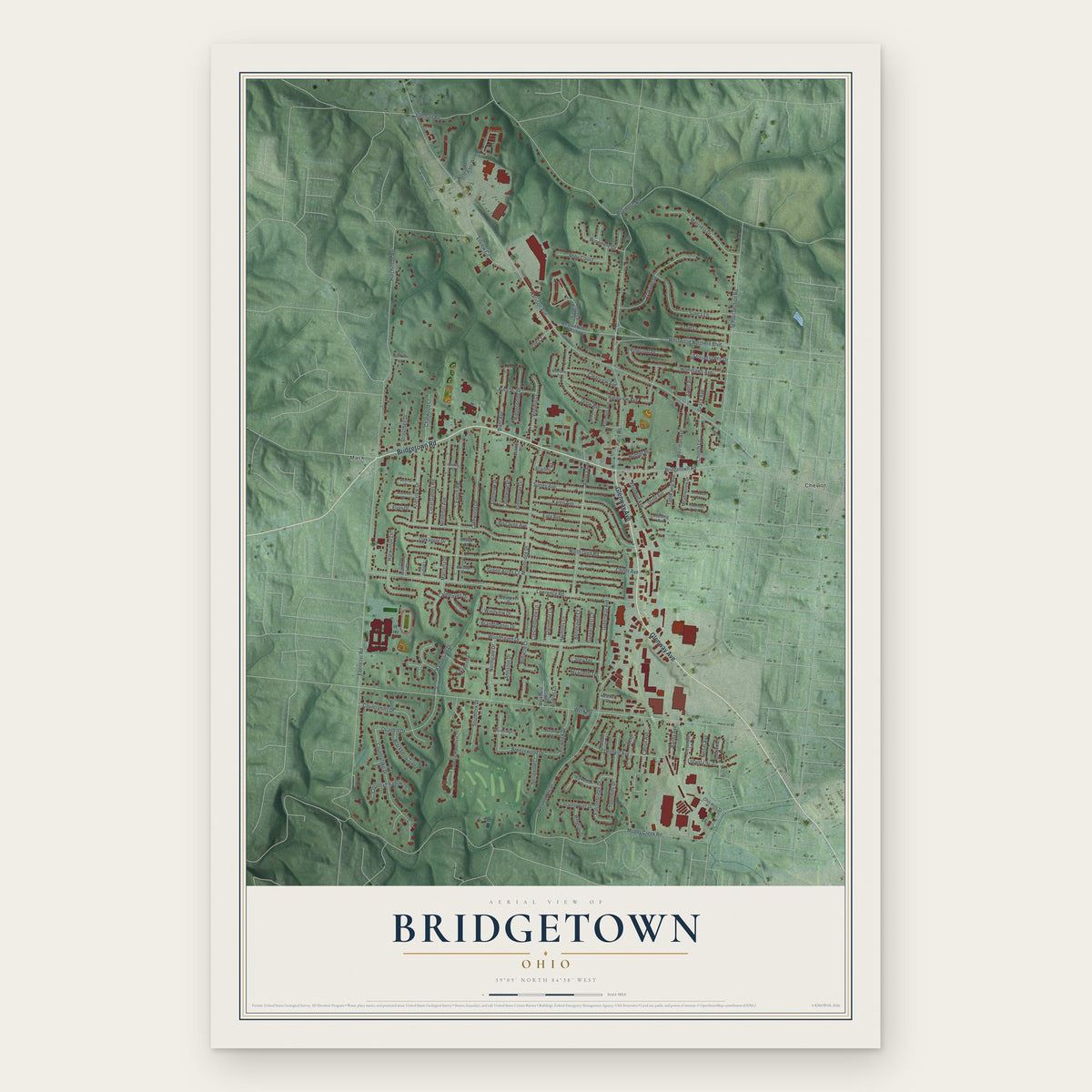 Bridgetown, Ohio map print, the full design