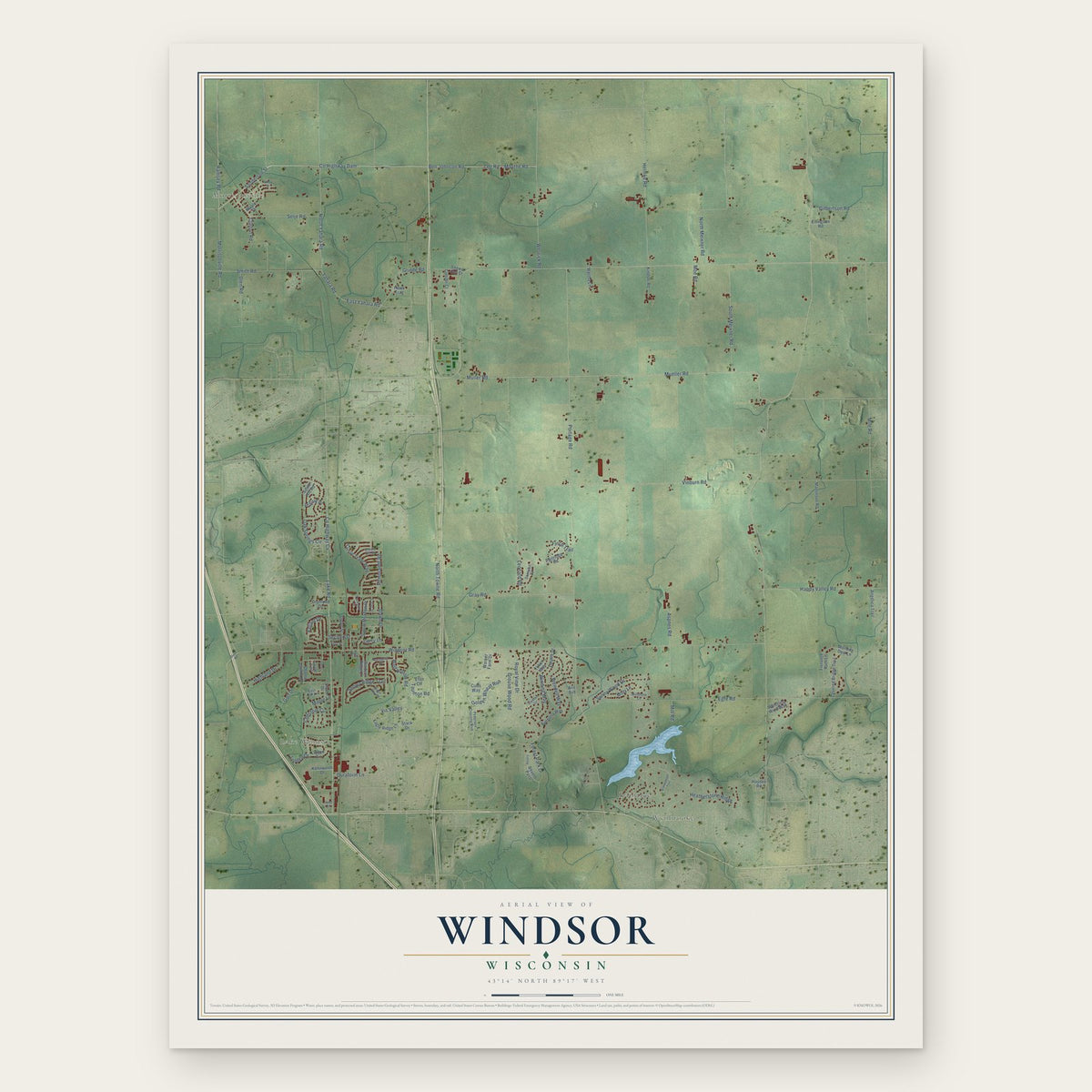 Windsor, Wisconsin map print, the full design