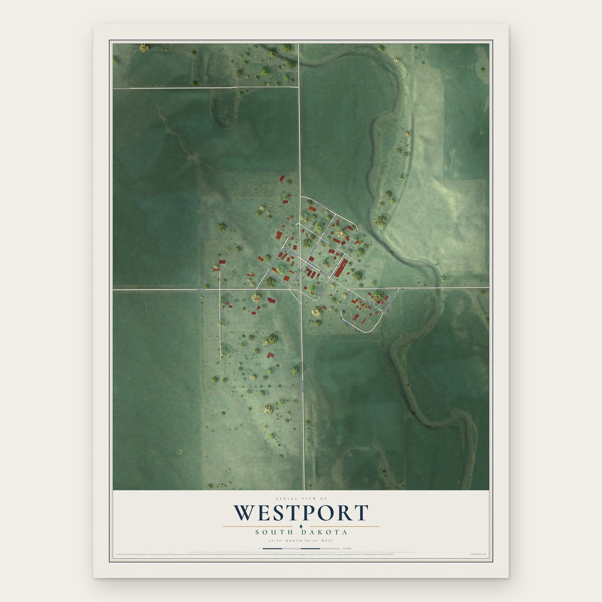 Westport, South Dakota map print, the full design