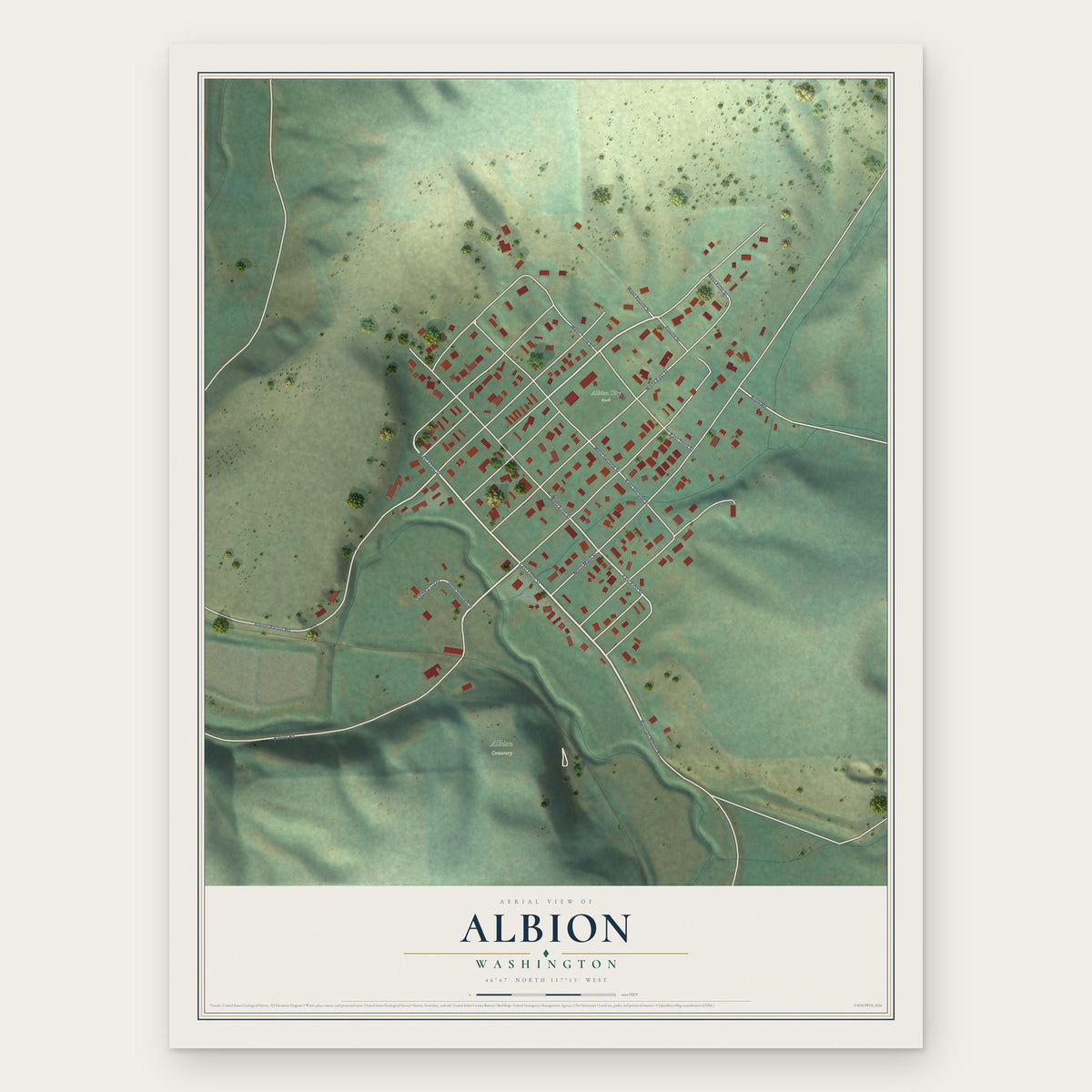 Albion, Washington map print, the full design