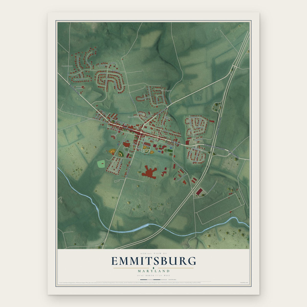 Emmitsburg, Maryland map print, the full design