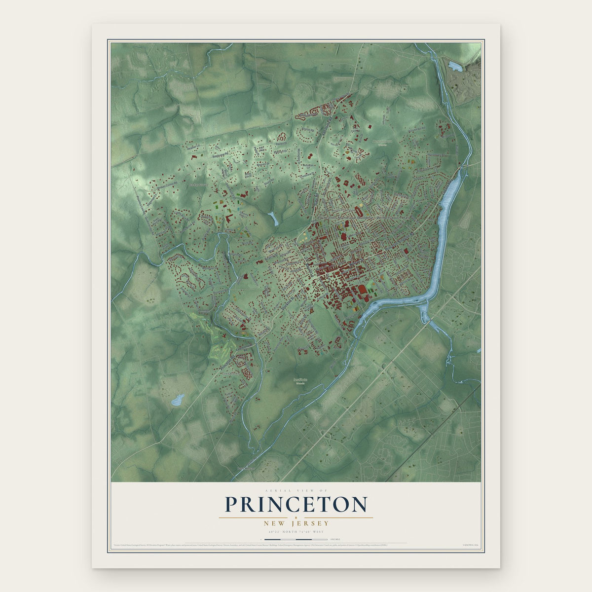 Princeton, New Jersey map print, the full design