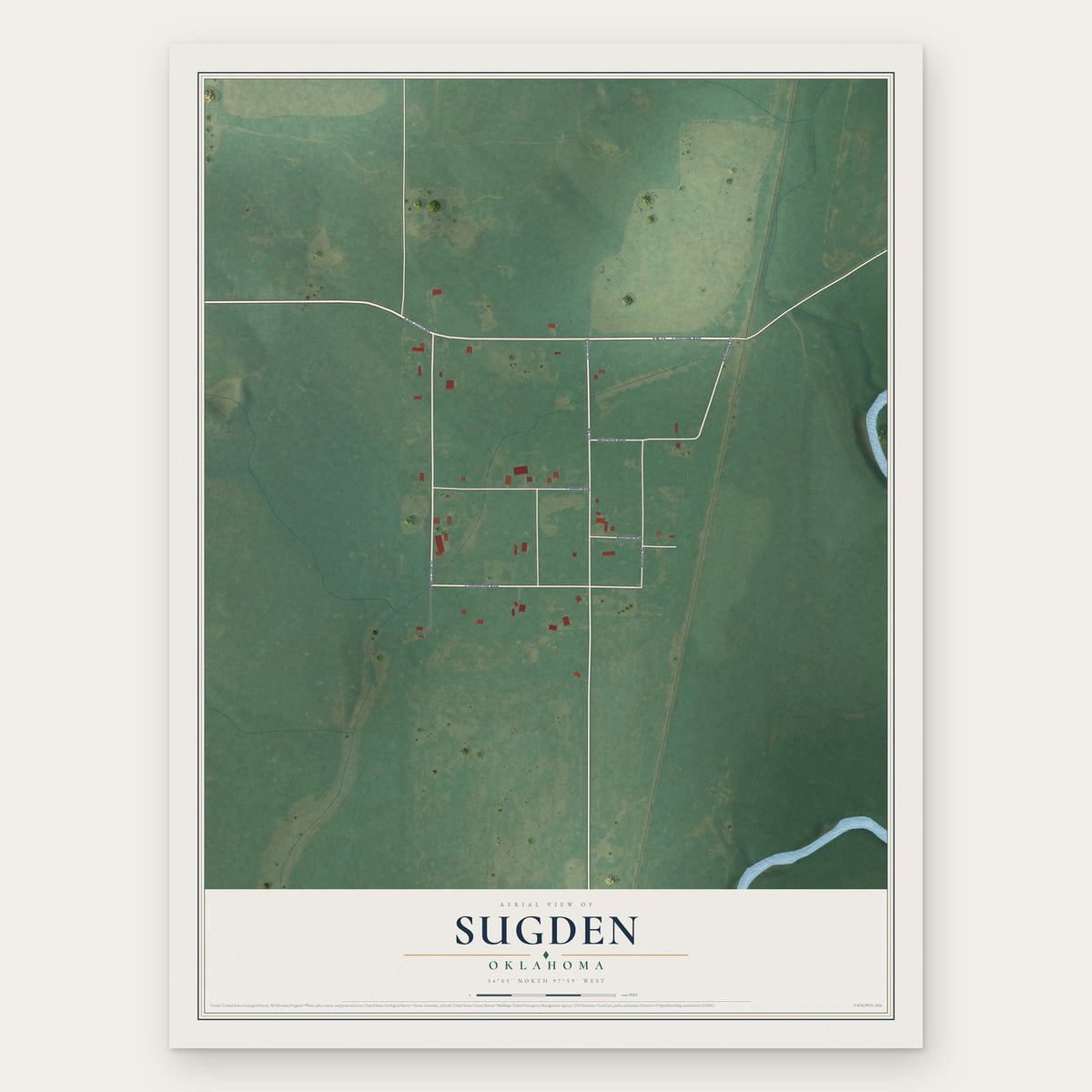 Sugden, Oklahoma map print, the full design