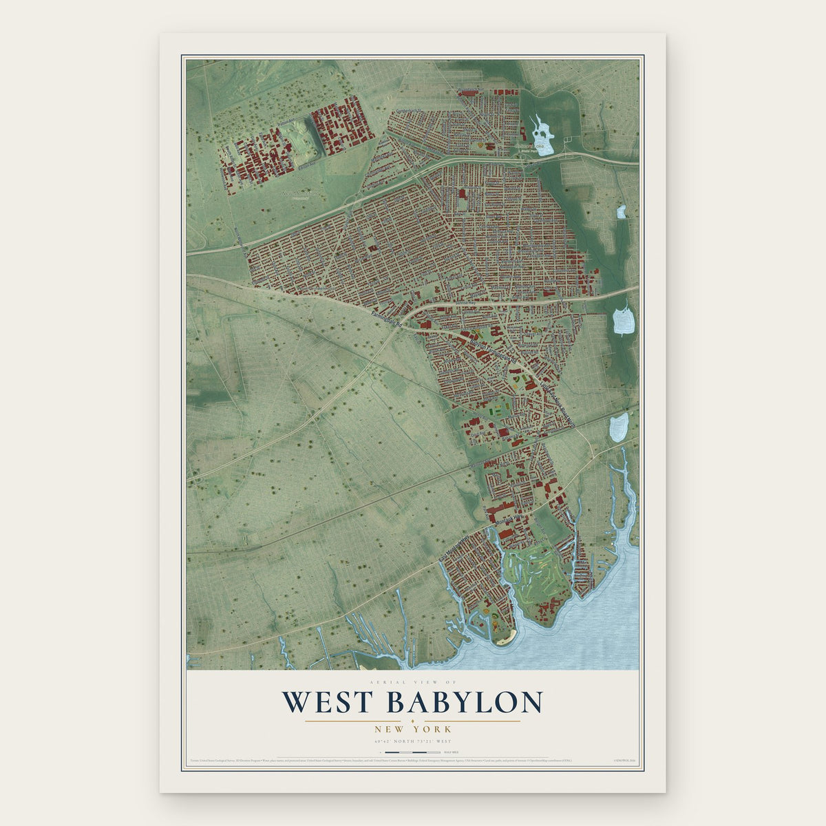 West Babylon, New York map print, the full design