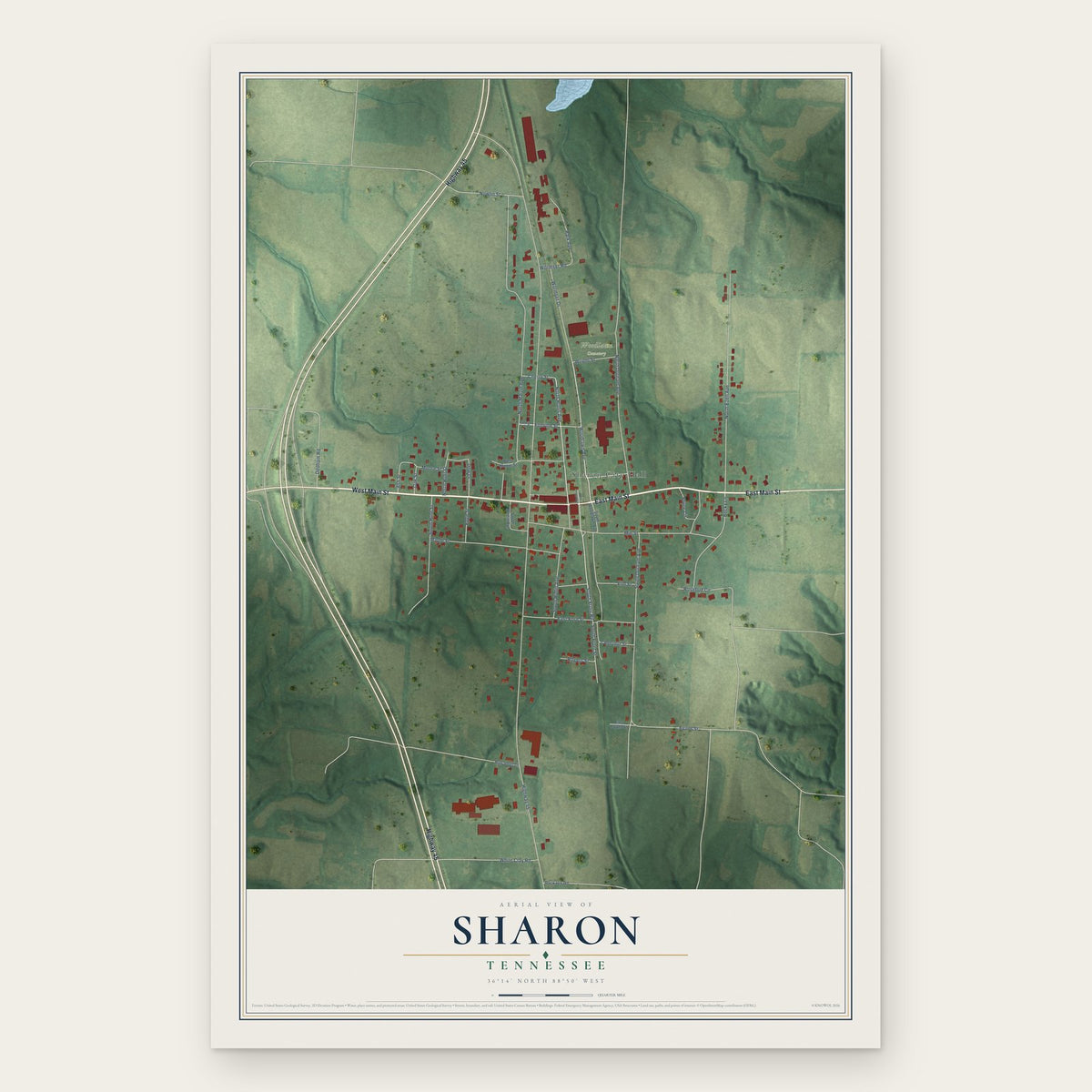 Sharon, Tennessee map print, the full design