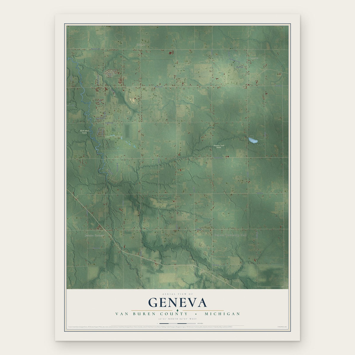 Geneva, Van Buren County, Michigan map print, the full design