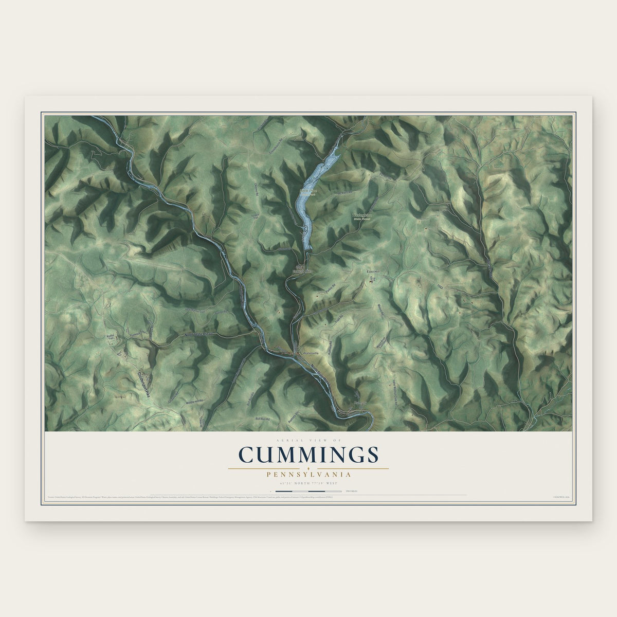 Cummings, Pennsylvania map print, the full design