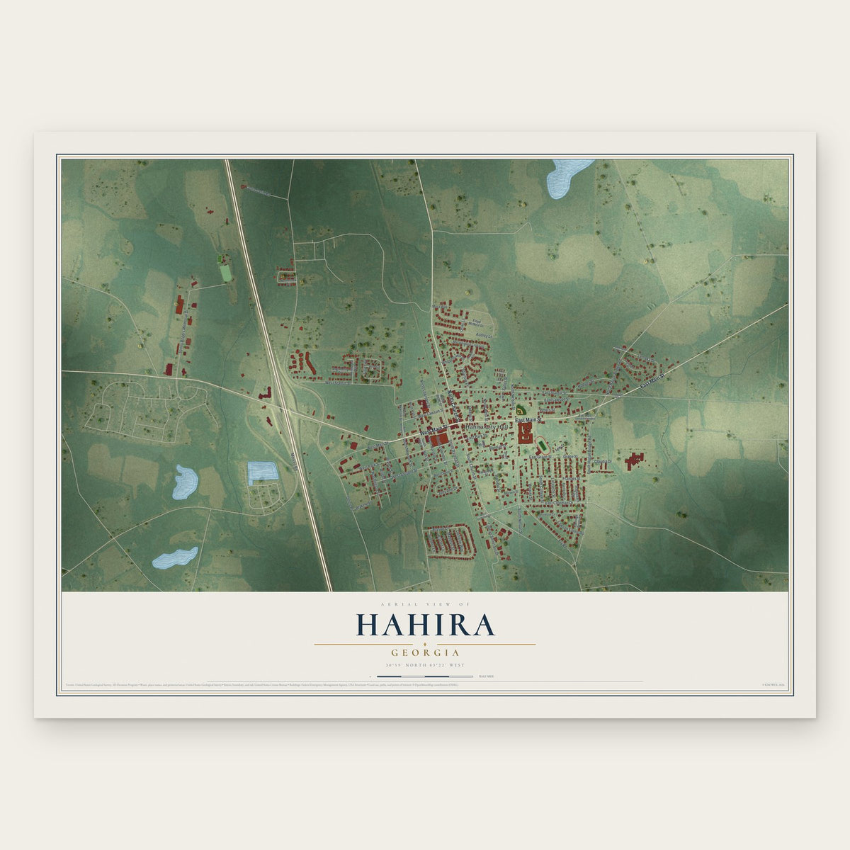 Hahira, Georgia map print, the full design