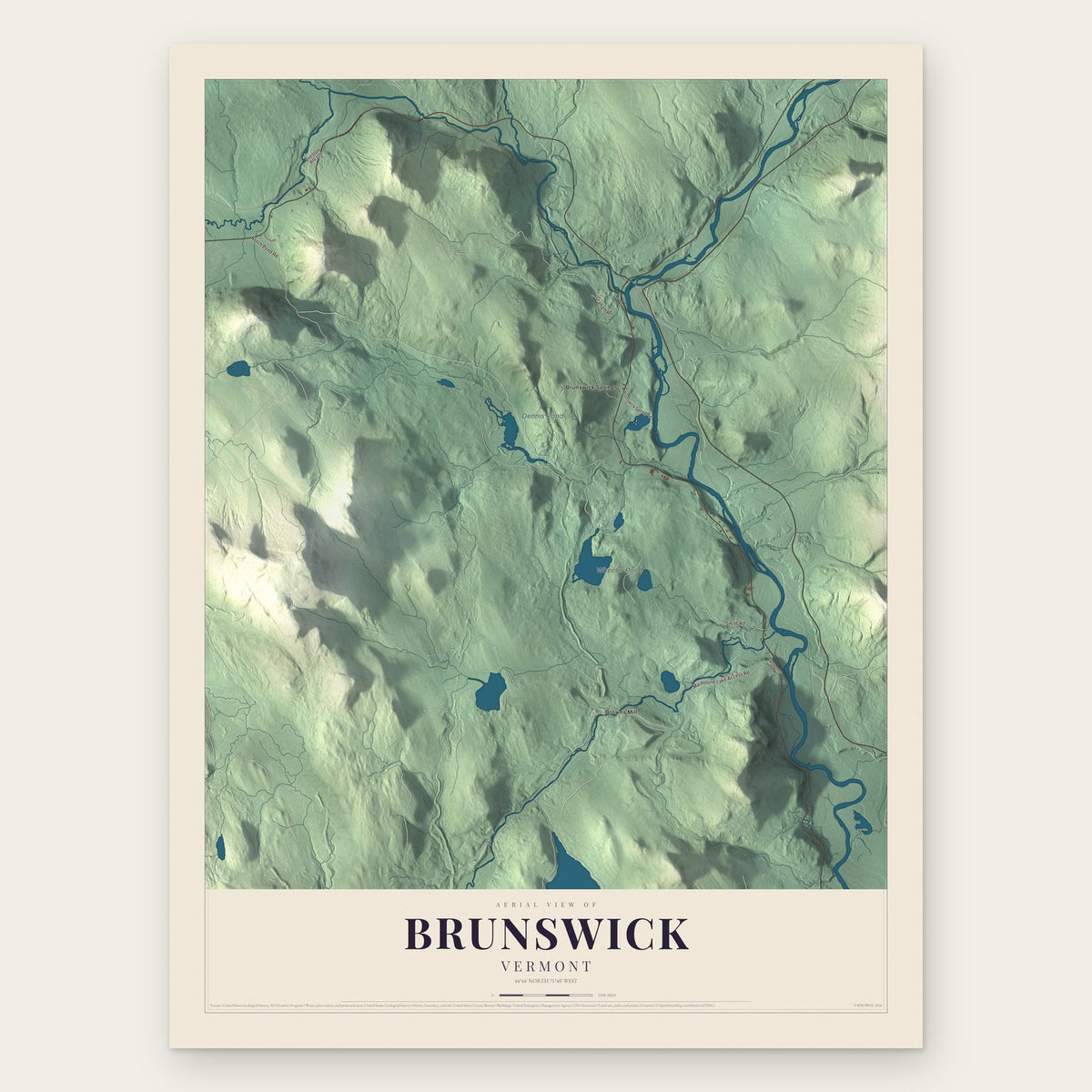 Brunswick, Vermont map print, the full design