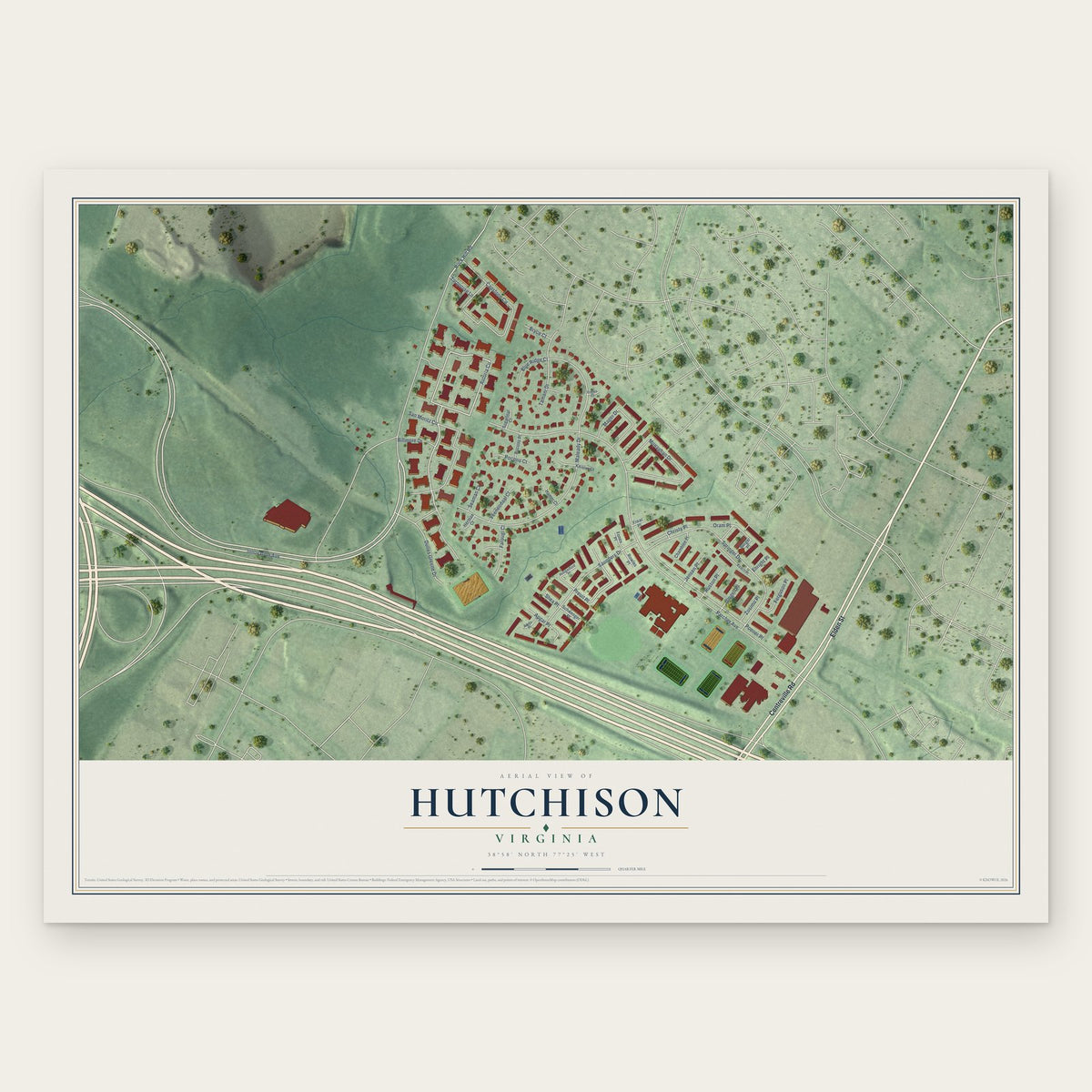 Hutchison, Virginia map print, the full design