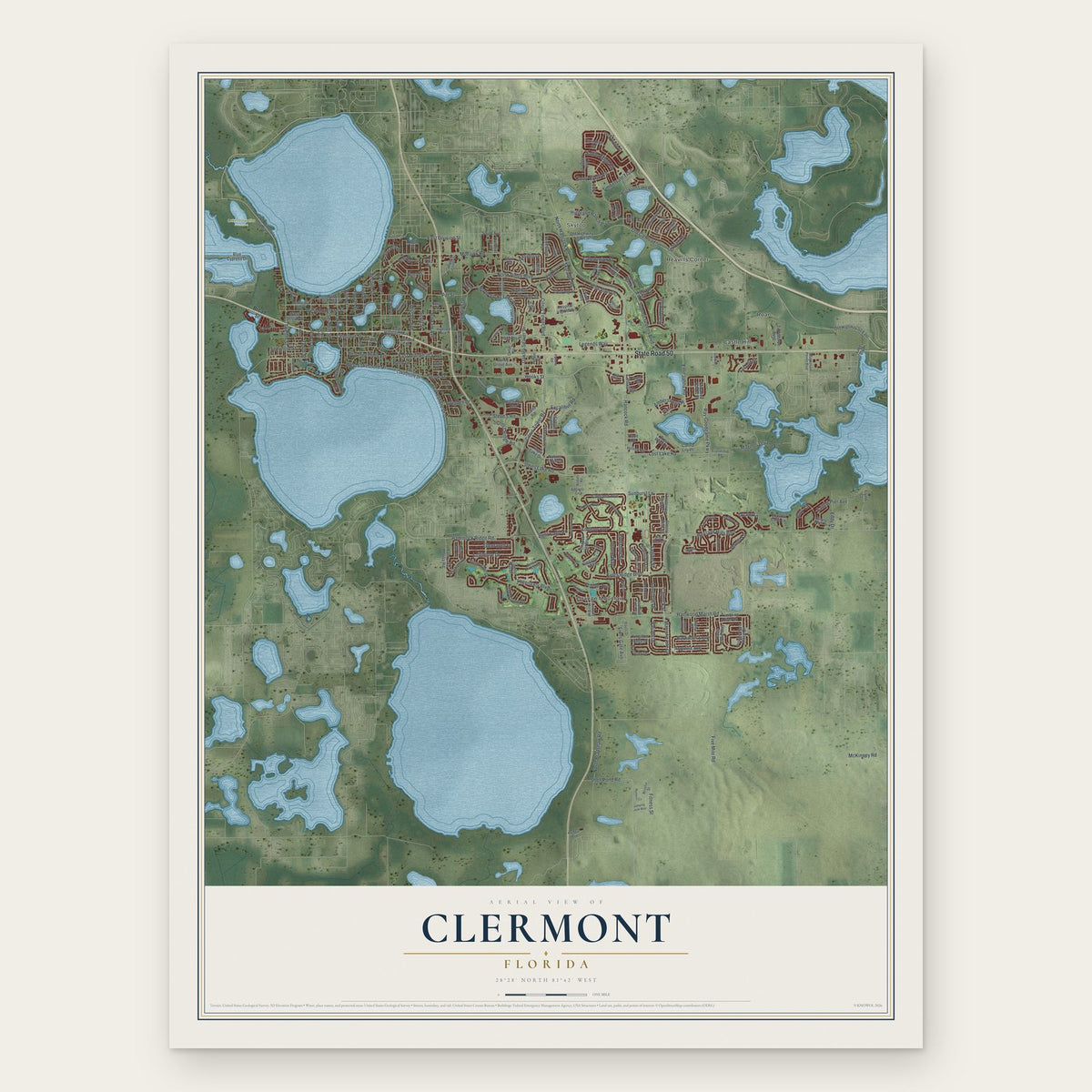 Clermont, Florida map print, the full design