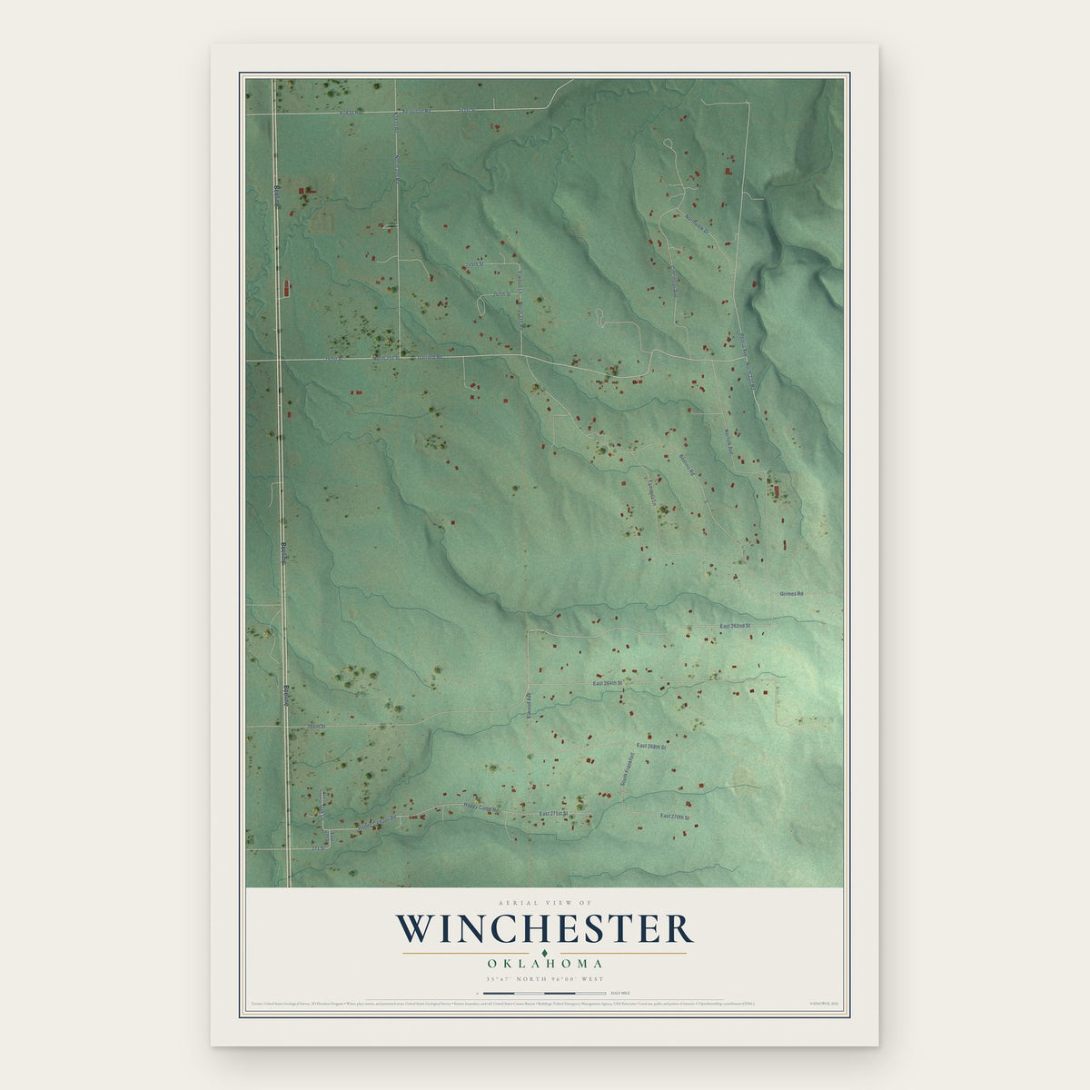 Winchester, Oklahoma map print, the full design