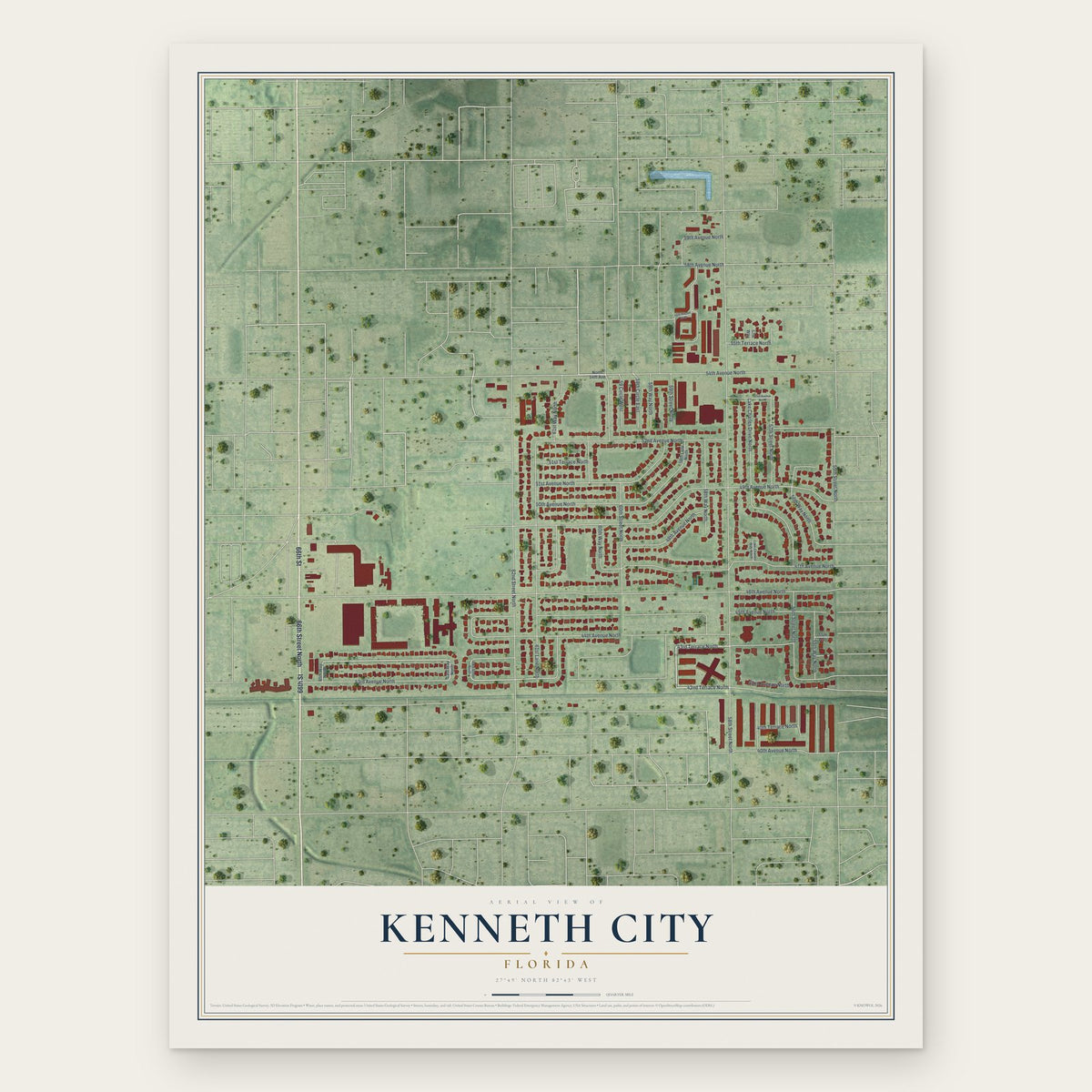 Kenneth City, Florida map print, the full design