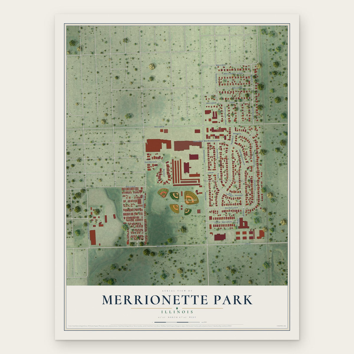 Merrionette Park, Illinois map print, the full design