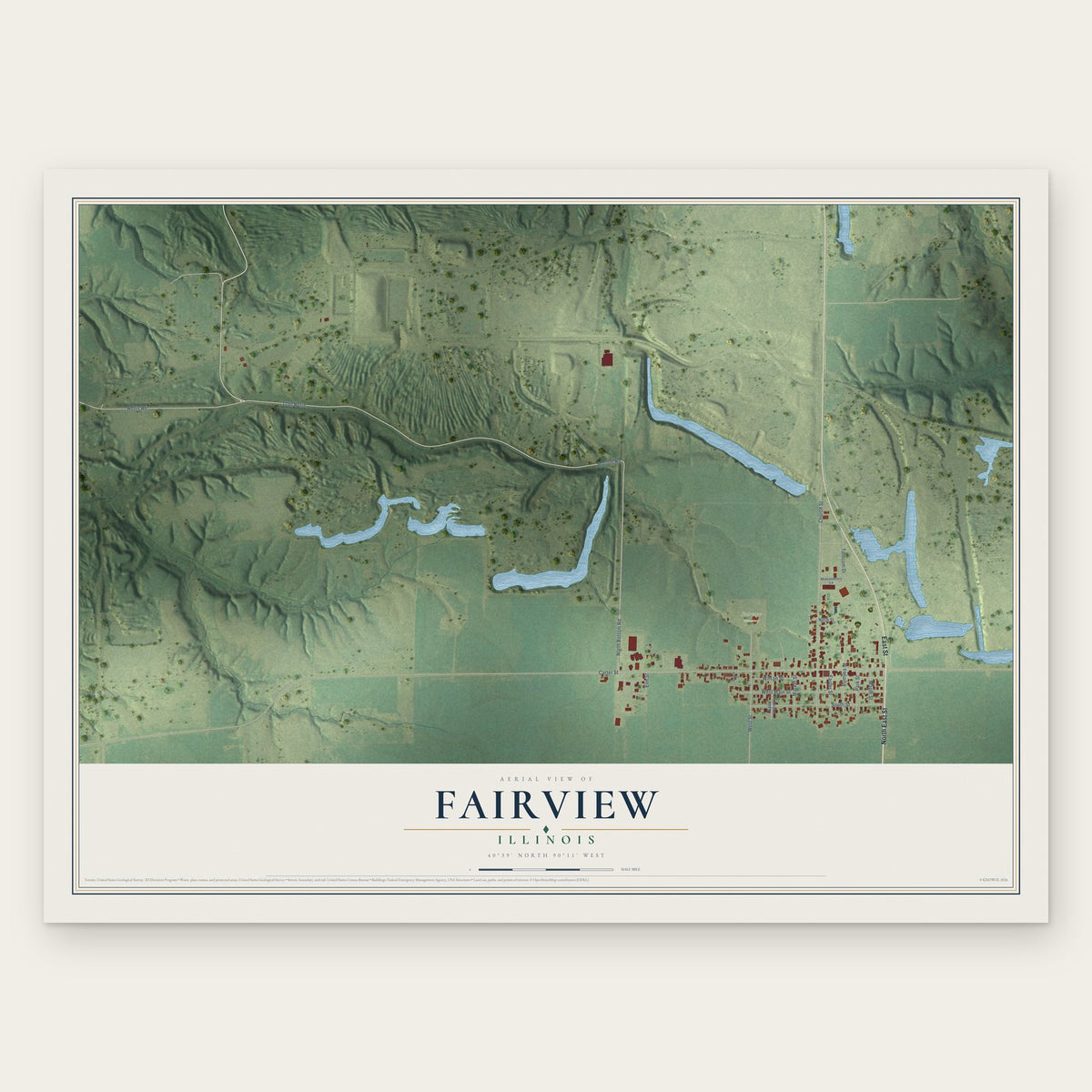 Fairview, Illinois map print, the full design