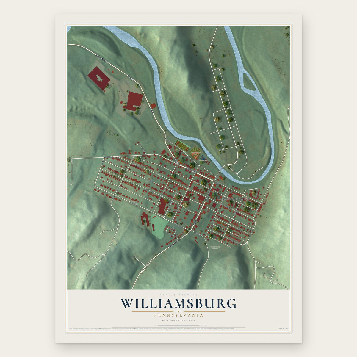 Williamsburg, Pennsylvania map print, the full design