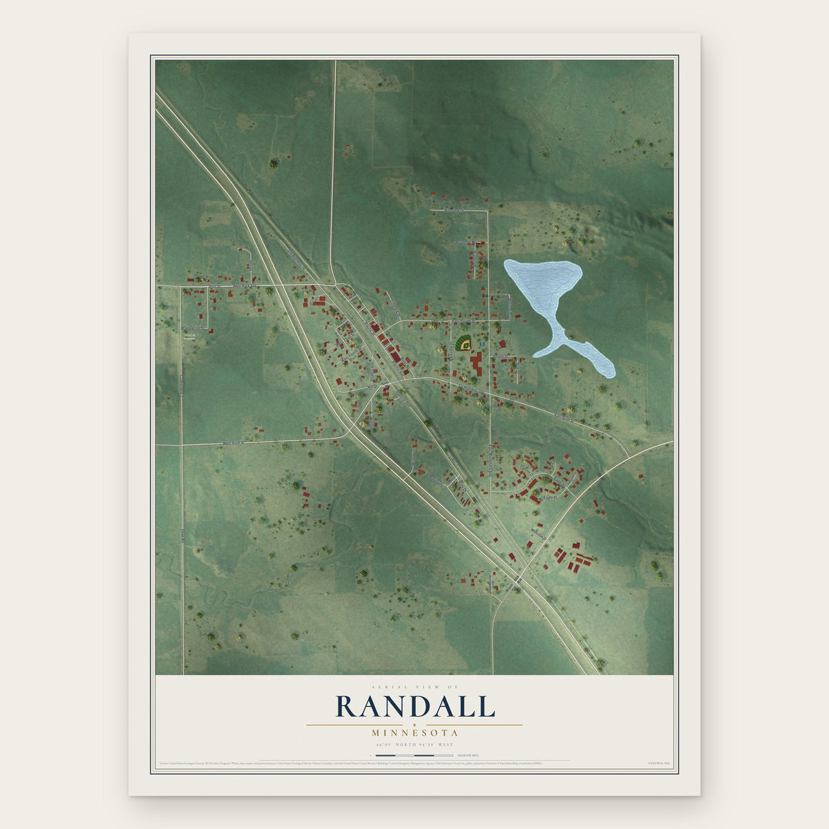 Randall, Minnesota map print, the full design
