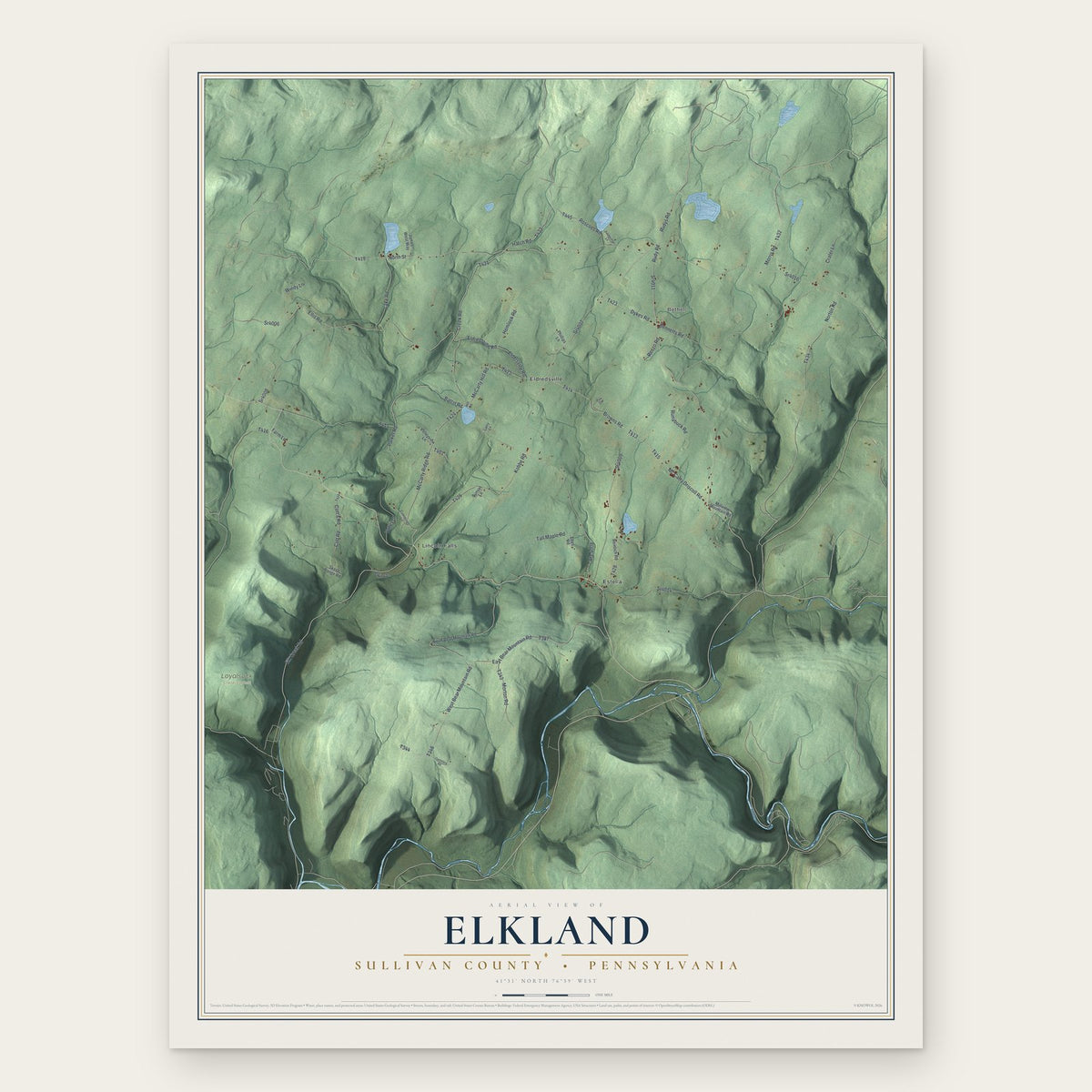 Elkland, Sullivan County, Pennsylvania map print, the full design