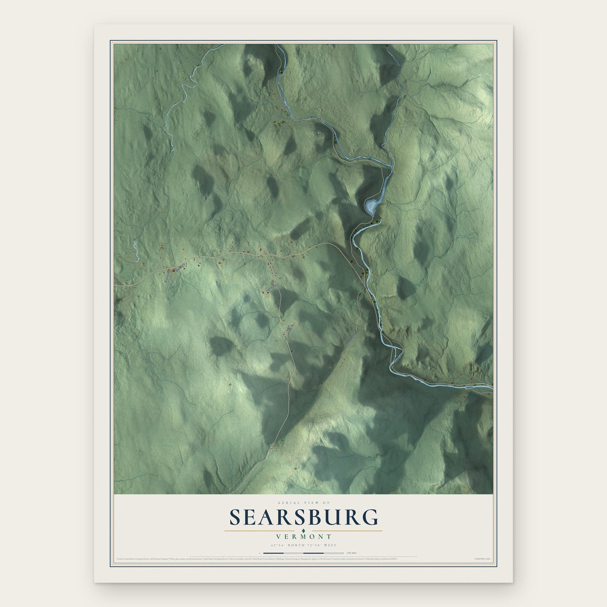 Searsburg, Vermont map print, the full design