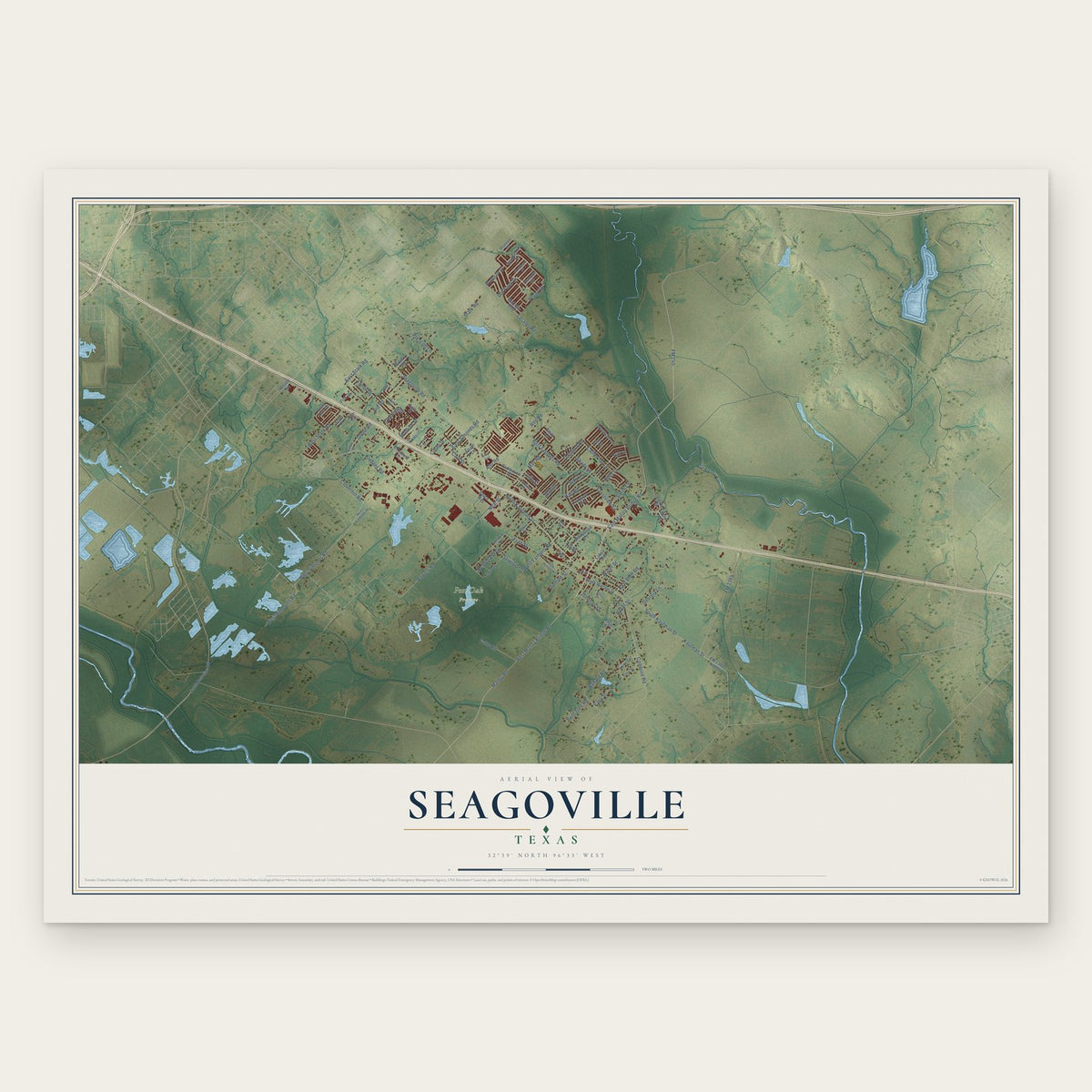 Seagoville, Texas map print, the full design