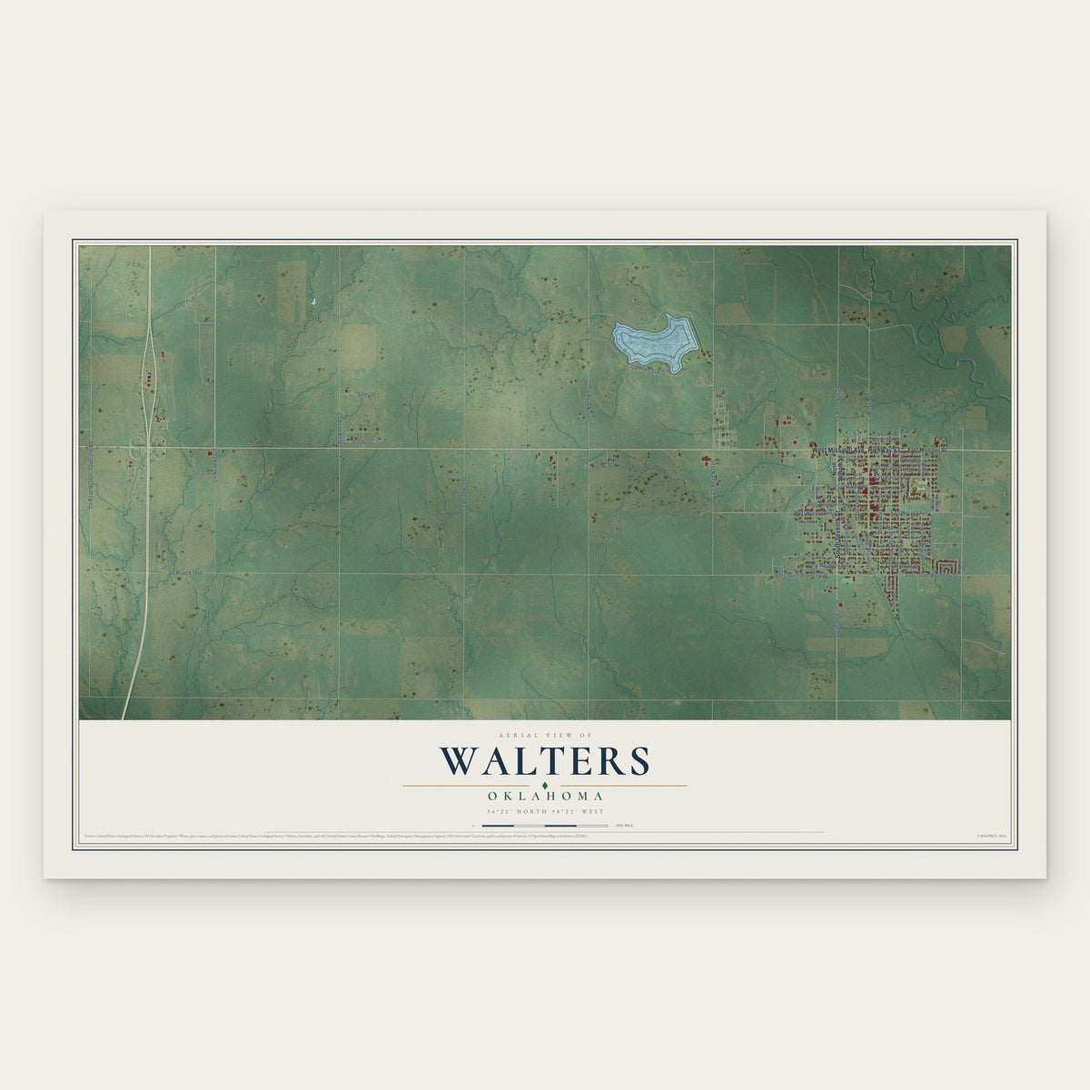 Walters, Oklahoma map print, the full design