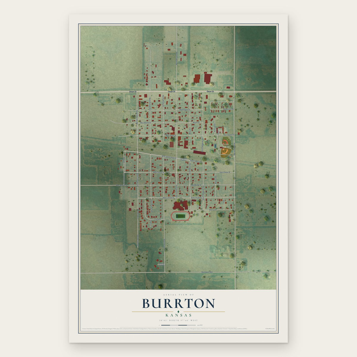 Burrton, Kansas map print, the full design