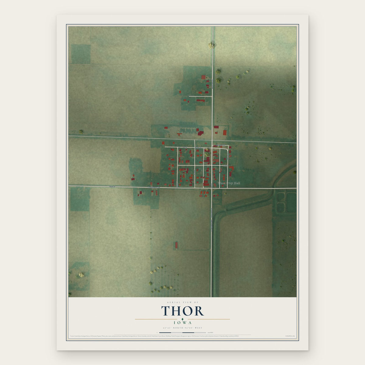 Thor, Iowa map print, the full design