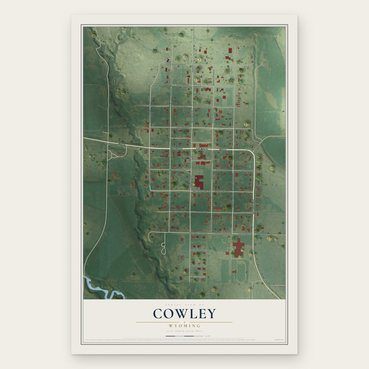 Cowley, Wyoming map print, the full design