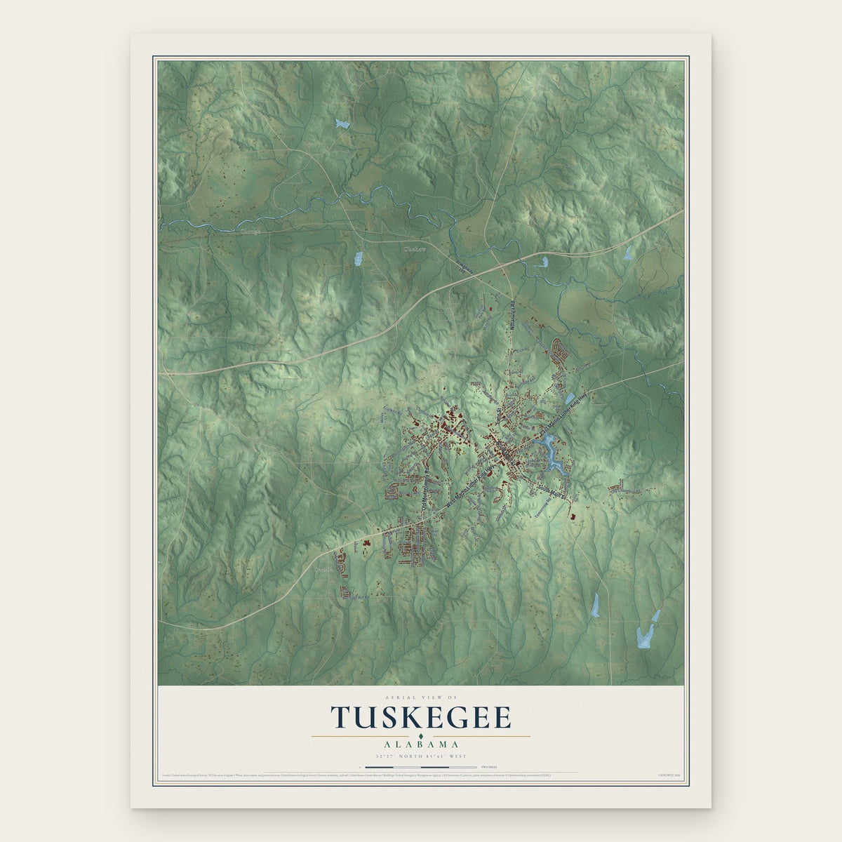 Tuskegee, Alabama map print, the full design