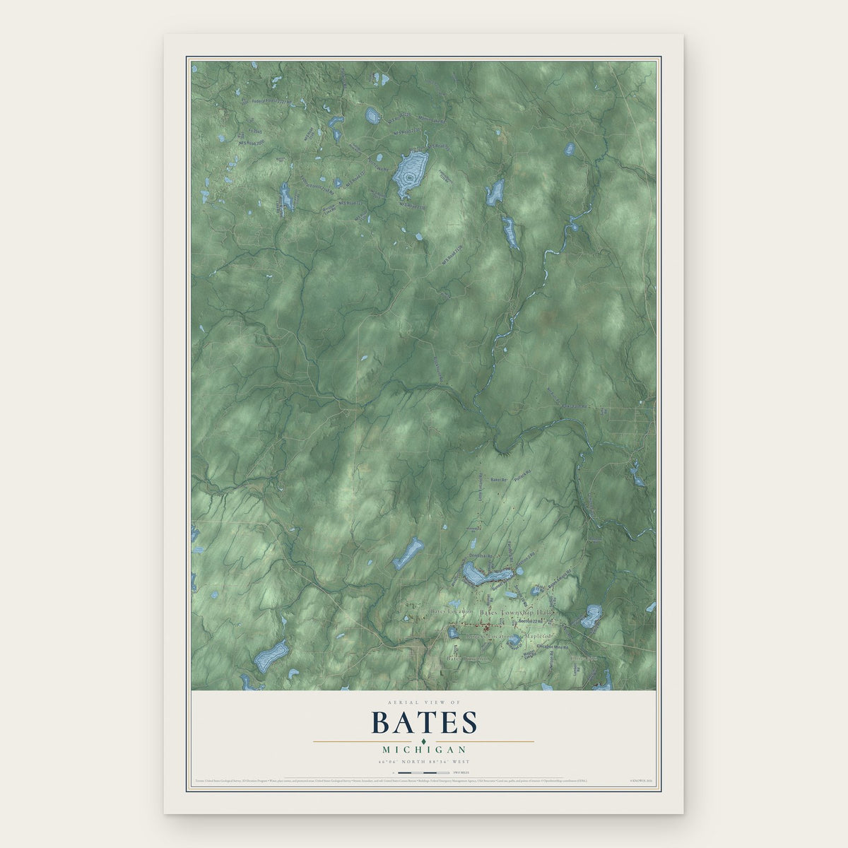 Bates, Michigan map print, the full design