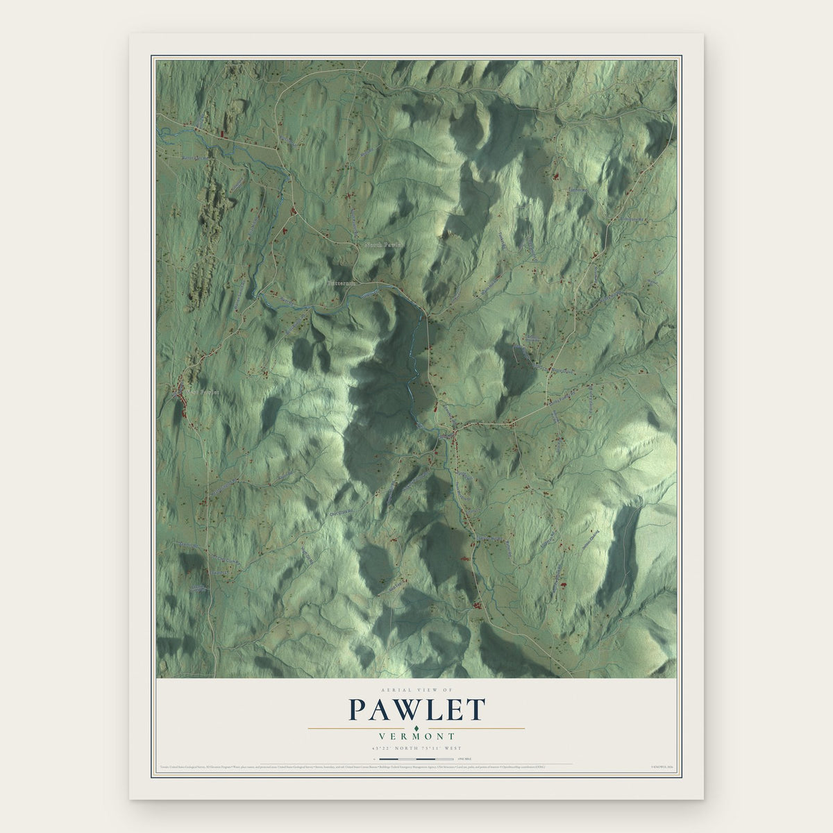 Pawlet, Vermont map print, the full design