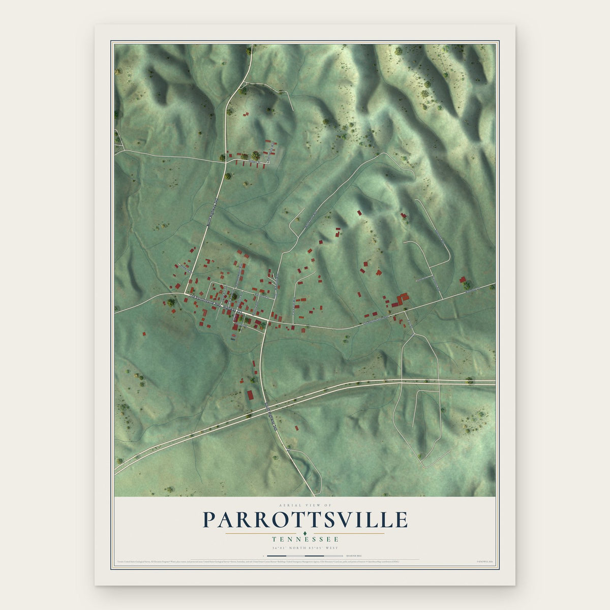 Parrottsville, Tennessee map print, the full design