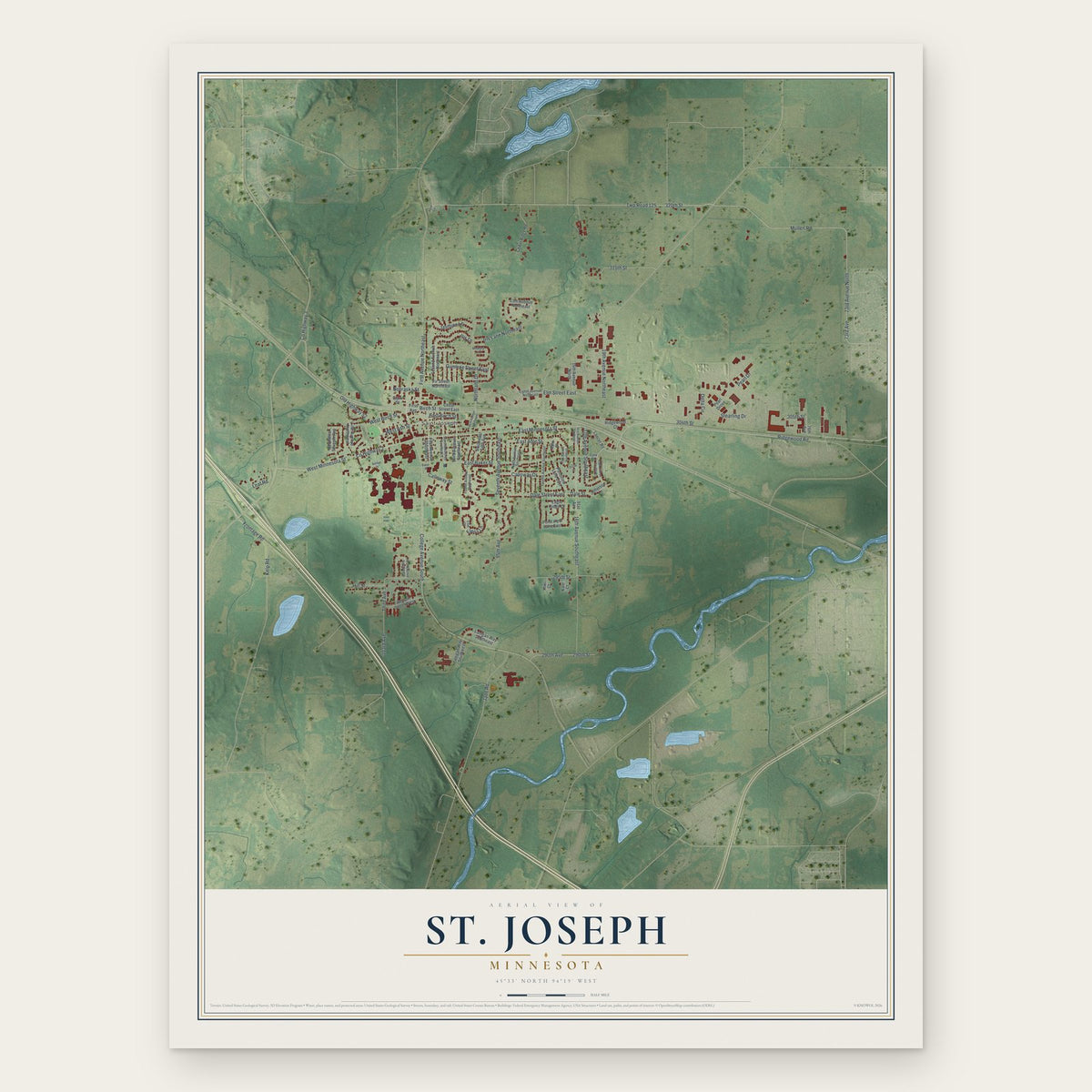 St. Joseph, Minnesota map print, the full design