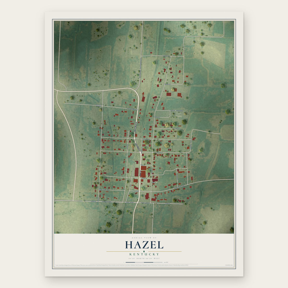 Hazel, Kentucky map print, the full design