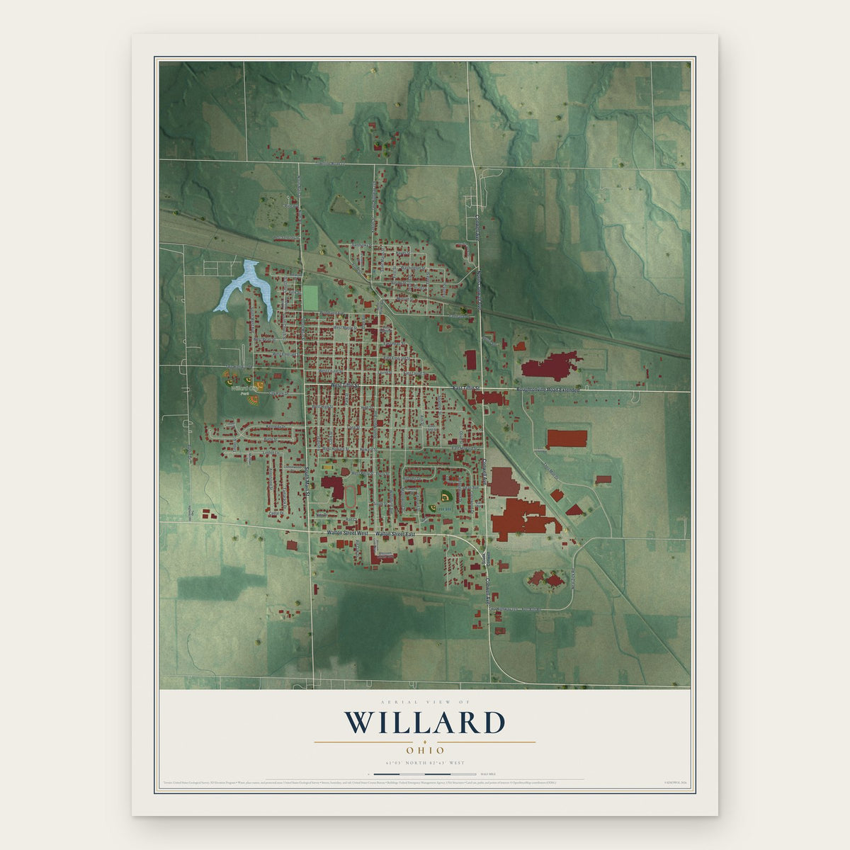 Willard, Ohio map print, the full design