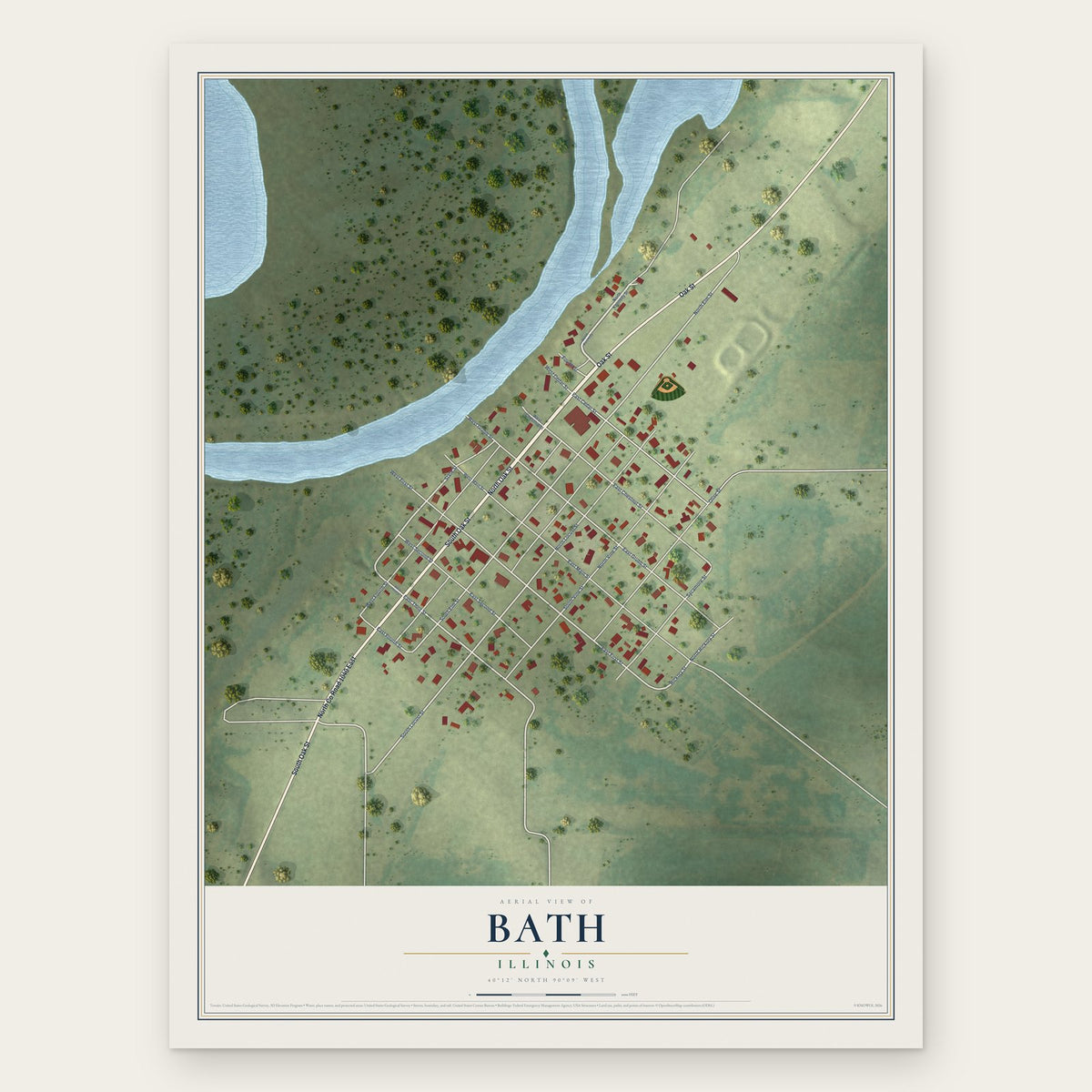 Bath, Illinois map print, the full design