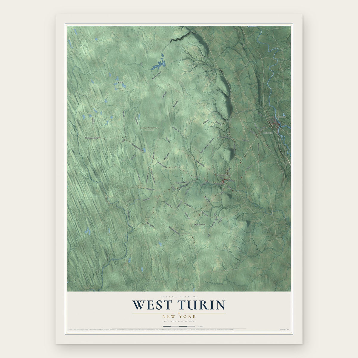 West Turin, New York map print, the full design