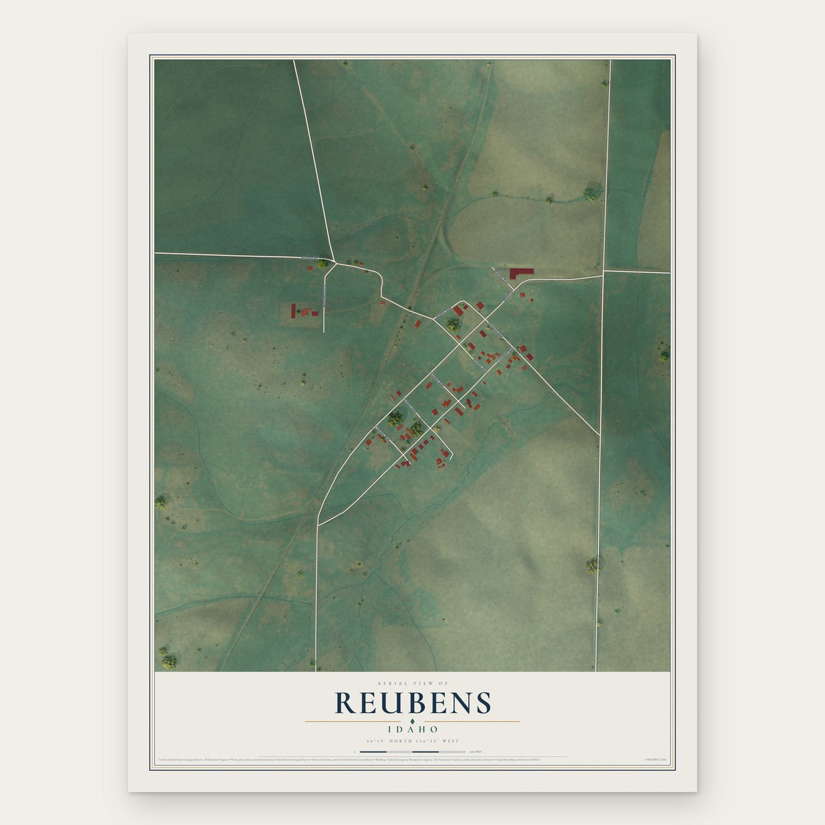 Reubens, Idaho map print, the full design