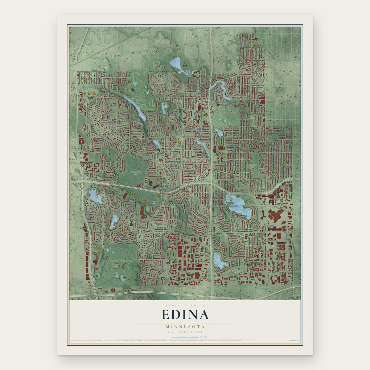 Edina, Minnesota map print, the full design