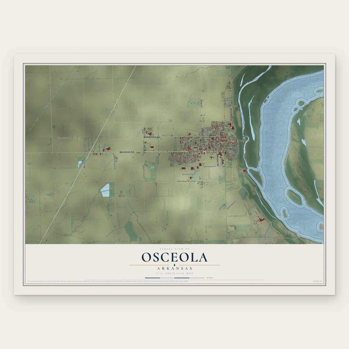 Osceola, Arkansas map print, the full design