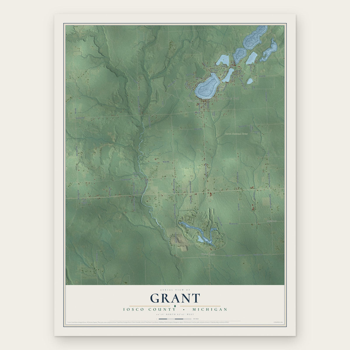Grant, Iosco County, Michigan map print, the full design