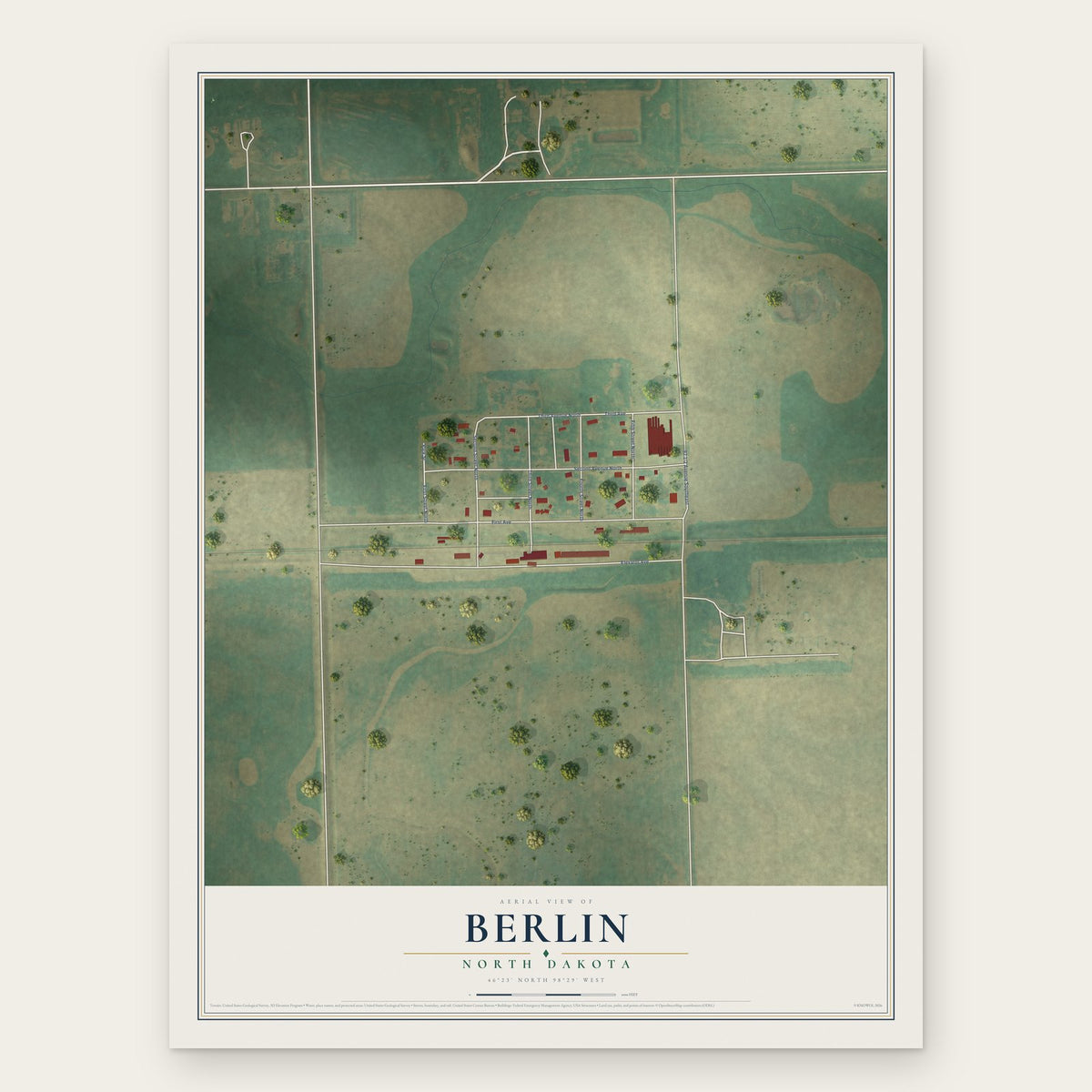 Berlin, North Dakota map print, the full design