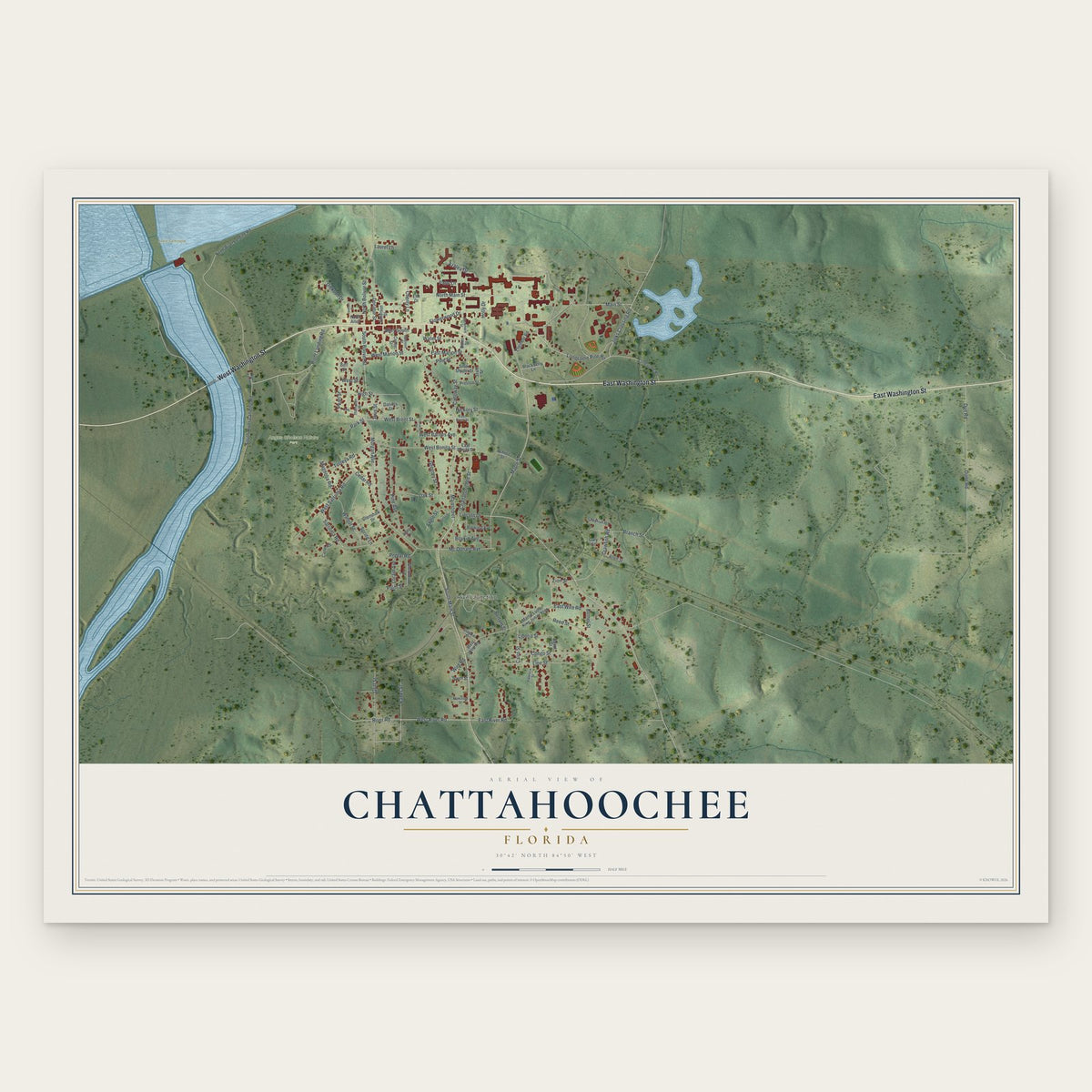 Chattahoochee, Florida map print, the full design