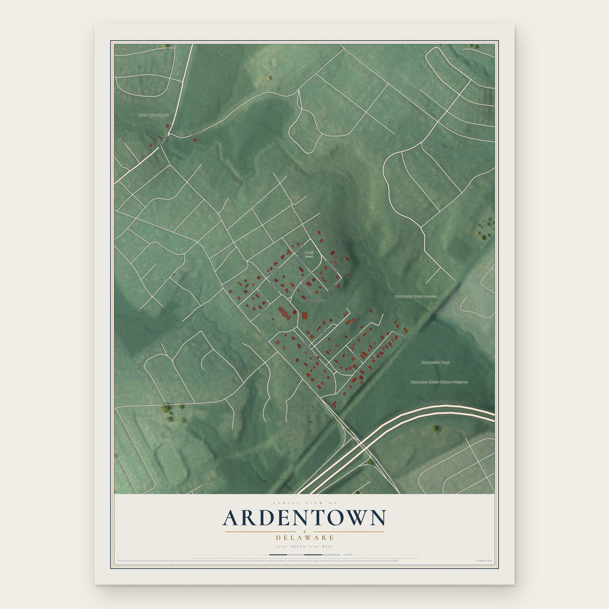 Ardentown, Delaware map print, the full design