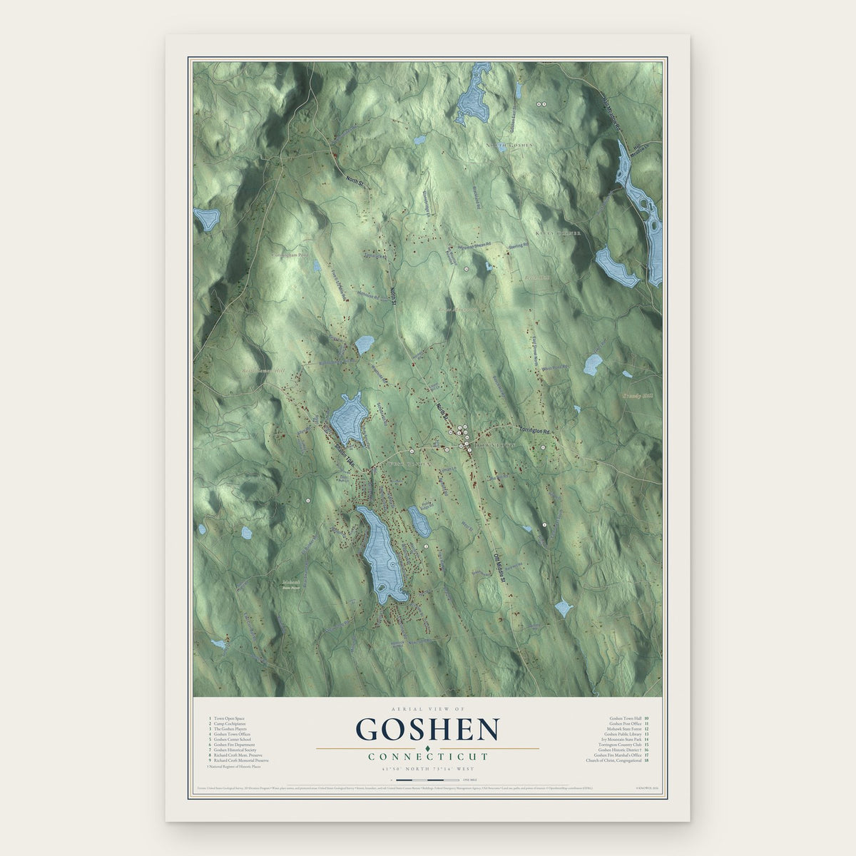 Goshen, Connecticut map print, the full design