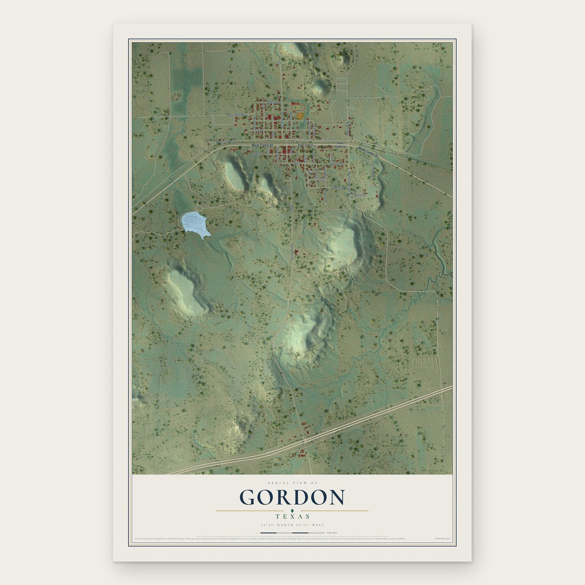 Gordon, Texas map print, the full design
