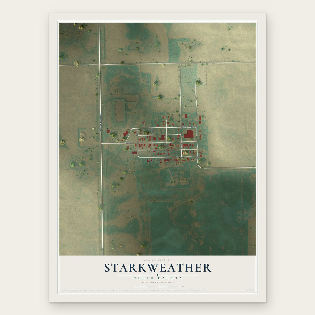 Starkweather, North Dakota map print, the full design