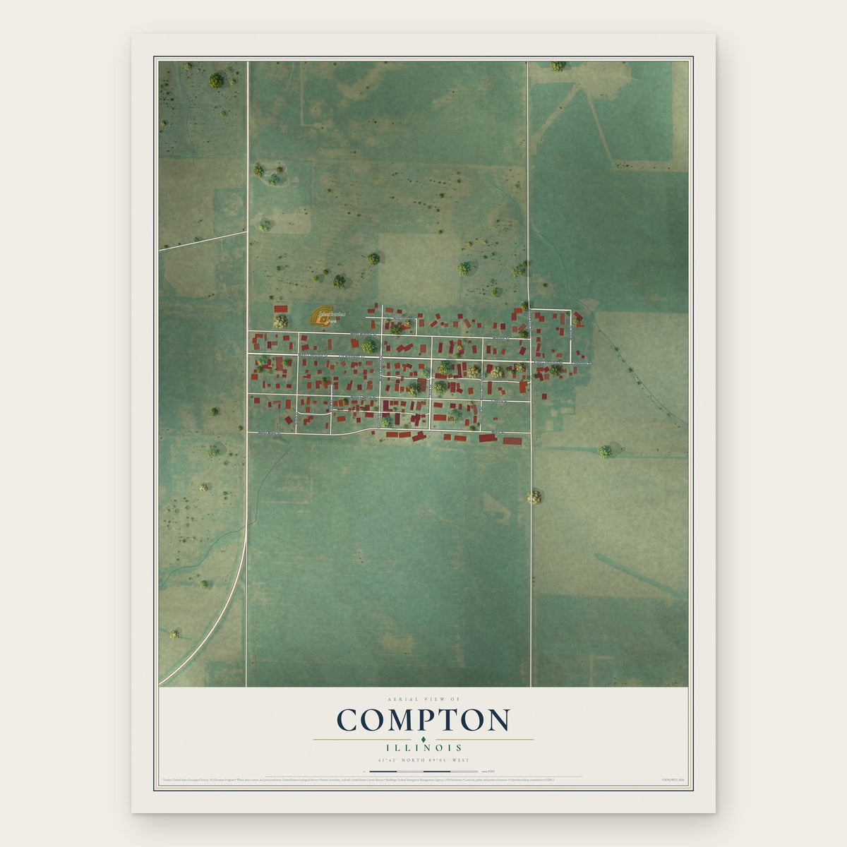 Compton, Illinois map print, the full design