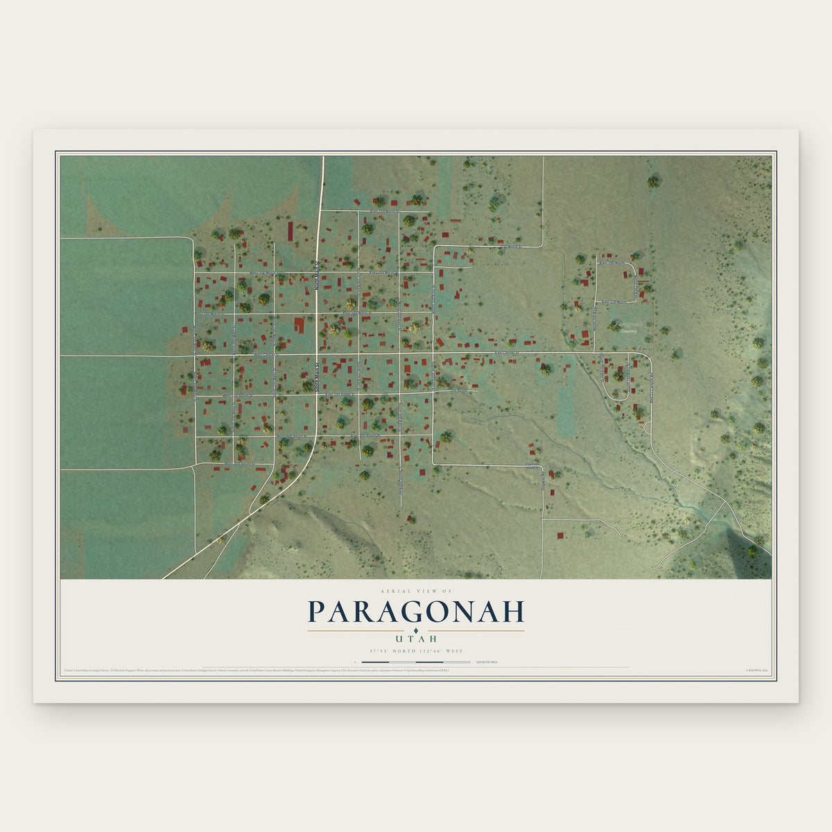 Paragonah, Utah map print, the full design