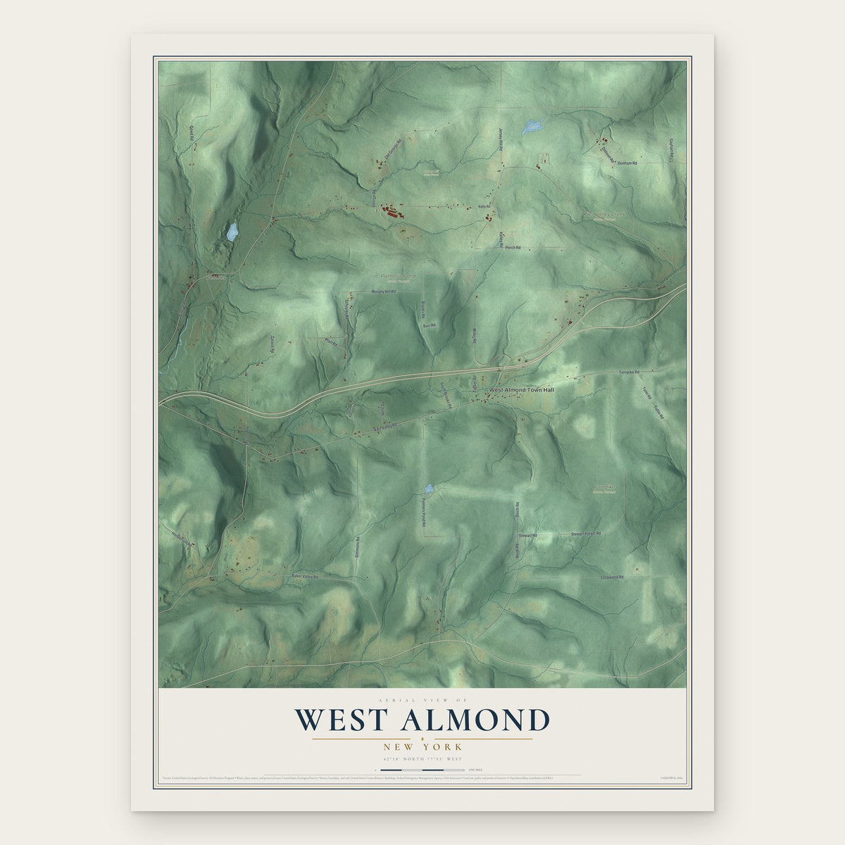 West Almond, New York map print, the full design